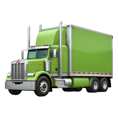 light green Peterbilt truck hauling a trailer, side view sticker