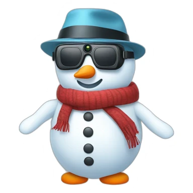 Cute snowman in vr headset, hat, scarf, full body sticker