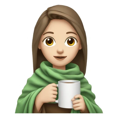 girl holding mug while wrapped in blanket green eyes brown hair pale skin sticker