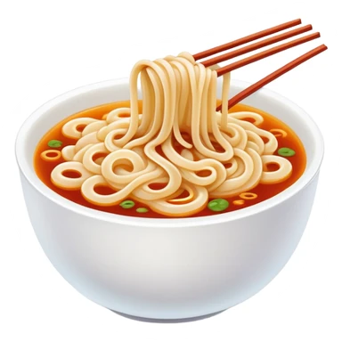 Chengdu sweet water noodles with sweet sauce, simplified emoji style with bold outlines and bright colors, cartoon style Tianshui Mian dessert-like noodle sticker