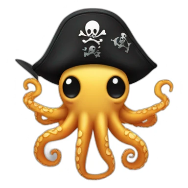 cute kraken with pirate hat hanging a black flag sticker