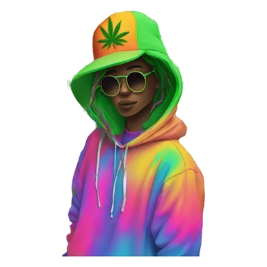 Hemp leaves Multicoloured neon person smoking wearing hoodie dancing hip hop bucket hat tropical Skater fashion aesthetic baggy clothes graphic t shirt 420 sticker