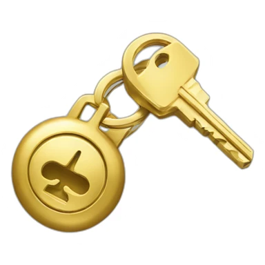 keychain with gold key and a vault sticker