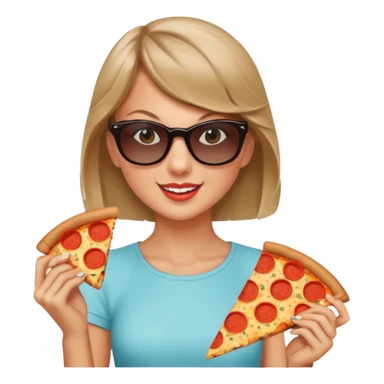 Taylor Swift, wearing sun glasses, holding a slice of pizza





































 sticker