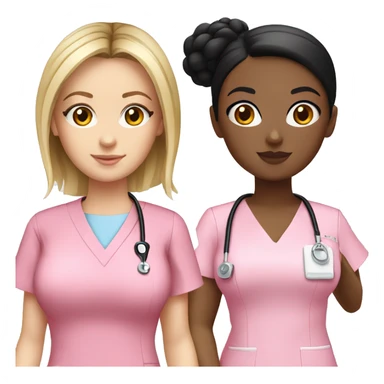 Nurse ,white girl, black hair in a bun,pink scrubs ,Louis Vuitton bag  sticker