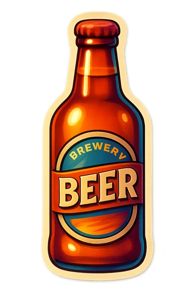 A beer bottle with a vintage label and a classic design sticker