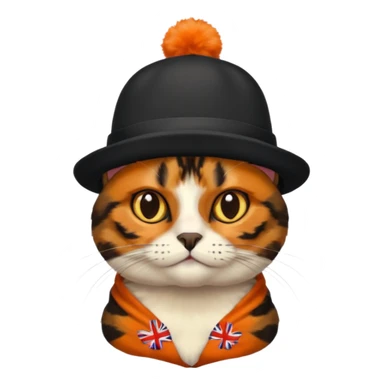 tortoiseshell cat with a british hat. mostly black and brown sticker