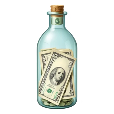a bottle glass that contains dollars inside and it's labeled savings sticker
