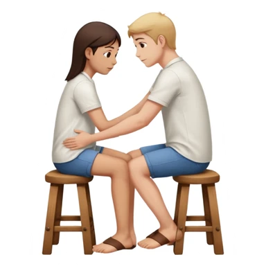 a person sitting on a stool with straight back turn in straight body putting their hands on both legs. sticker