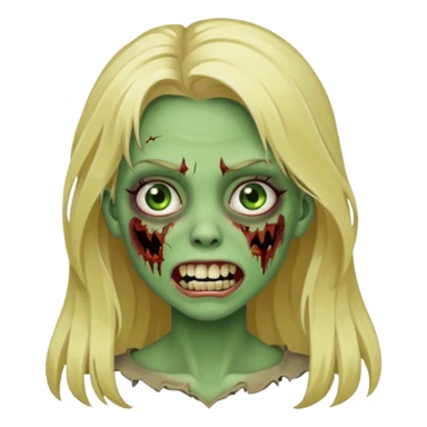 girl zombie with blonde long hair with teeth green skin and with no angry face sticker