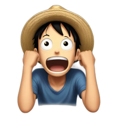 Shocked Luffy with his hands behind his head, his eyes wide open and his mouth wide open. sticker