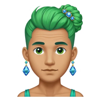 gem lover man with gem accessories excessive amount very big gem earrings green bun hair and bluediamonds  sticker