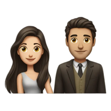 a brunette guy and long dark hair lady with a book sticker