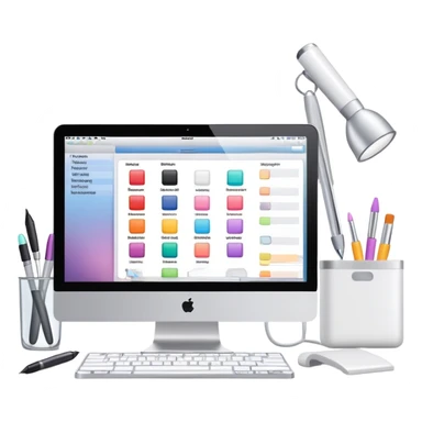 iMac showing beauty salon inventory software with notebook and pen next to it sticker