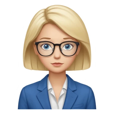 a woman, blonde highlights in hair, glasses and blue eyes. teacher sticker