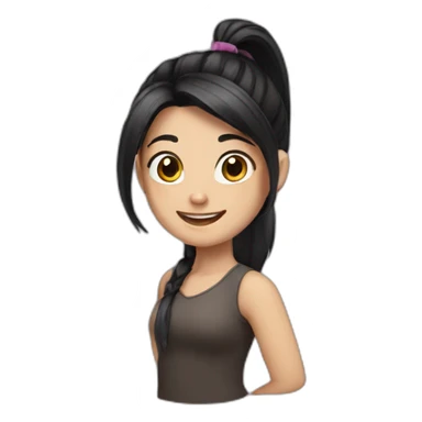 girl, dark hair, pony tail, happy sticker