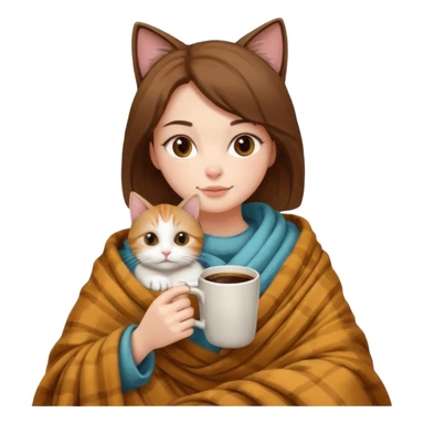 Kediyle bayan yanyana kahve battaniye sticker