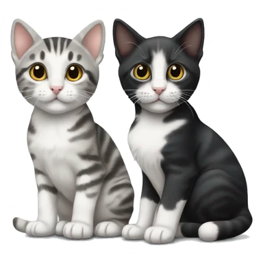 Two kittens, one grey and white tabby and one solid black kitten sticker