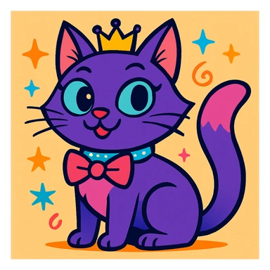 fancy cat, cartoonish, playful, exaggerated features, bright colors, whimsical accessories sticker