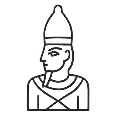 Osiris head, abstracted and geometric, very few details, hand drawn black outlined icon sticker