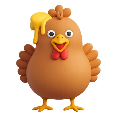 Make the butter on the chicken's head melting, in 3D emoji style, keep the background transparent. The original style is 3D emoji which does not support editing, so using general style to respect the 3D emoji look. sticker