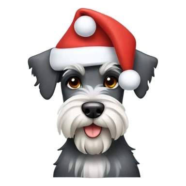 Dog schnauzer wearing a Santa Claus hat sticker