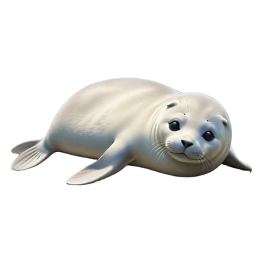 cinematic-seal-realistic-full-body-lounging-emoji,-plump-sleek-body-stretched-out-on-a-rocky-shoreline,-short-smooth-fur-glinting-in-the-sea-breeze,-flippers-tucked-comfortably-beneath-its-body,-large-dark-eyes-filled-with-playful-curiosity,-whiskered-muzzle-lifted-slightly-as-if-smiling,-simplified-yet-realistic-focused-features,-highly-detailed,-glowing-with-a-refreshing-marine-radiance sticker