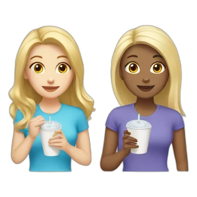 white girl with blonde hair and white girl with brunette hair eat lunch sticker