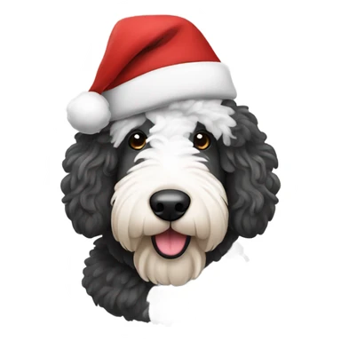 Sheepadoodle wearing a Santa hat sticker