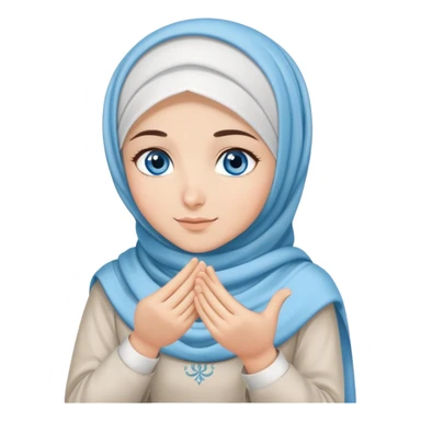Turkish beautiful finish Konya girl blue eyes with cloudy hijab dress islamic dress and had on her hand text Eid Mubarak  sticker
