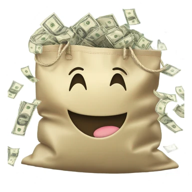 A smiley crying with laughter while holding a bag of money, symbolizing unexpected success. sticker