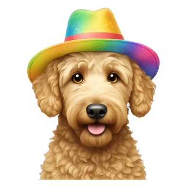 Golden doodle with a summer hat sticker