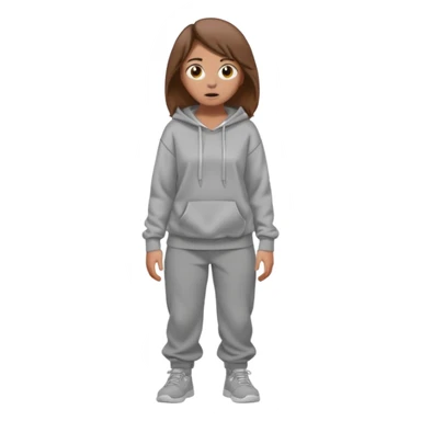 Chica grande  asustada de cuerpo completo mirado a la izquierda con pelo castaño pantalones baggy  grises y hoodie gris  sticker