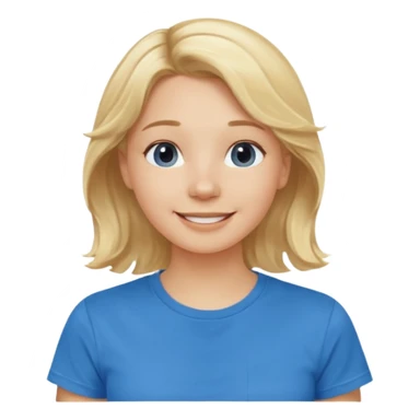 Happy blond girl with light weavy hair with a blue shirt but we can see only her face and neck and the top of the t shirt, no whole body sticker
