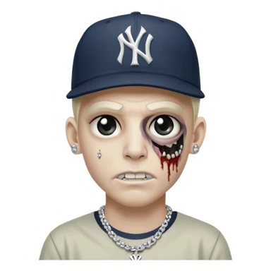 Zombie con aretes con una gorra new York yankee y una cadena de diamante hombre aretes pequeños y de negro y blanco  aretes pequeños  sticker