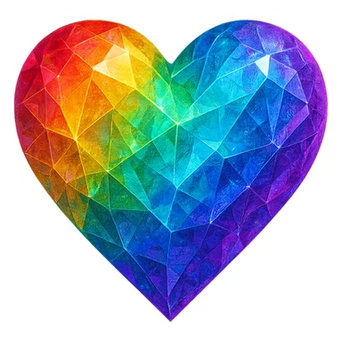 heart icon with a rainbow crystal texture, digital illustration sticker
