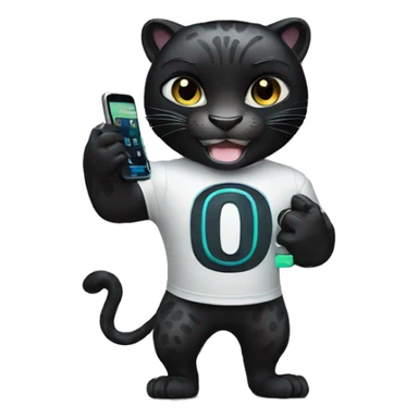 A black panther holding a phone with the number 0 in its paws sticker