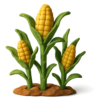 close-up of corn stalks with ears of corn, gentle sunlight, pastel background, claymation style sticker