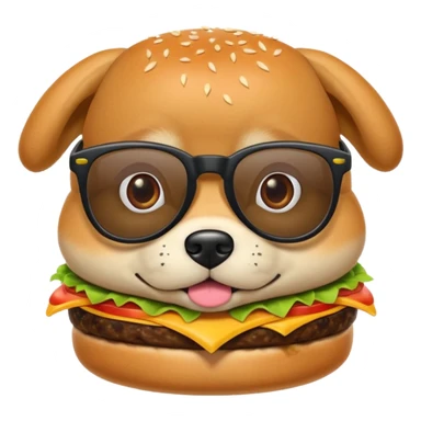 una hamburguesa o perro caliente con gafas y animado sticker