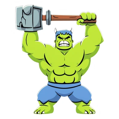 Hulk lifting Thor's hammer triumphantly sticker