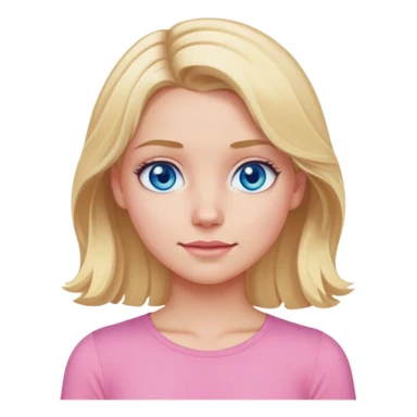Blonde girl, middle part, slightly wavy, pink top on, blue eyes sticker