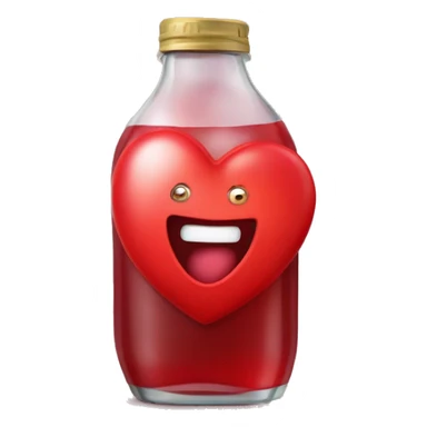 A red heart ❤️ with eyes, a mouth, and hands, looking tipsy and drunk, holding a bottle of drink in one hand, with a playful, wobbly expression sticker