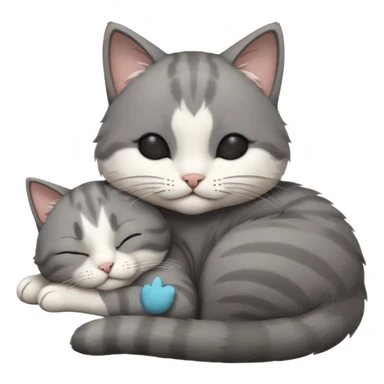 dark grey and white small cat with closed eyes, leaning his head on his paw while leaning on his elbow lying down sticker