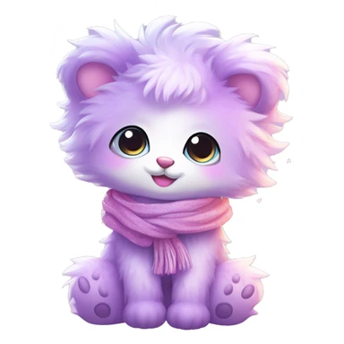 Edgy Kawaii cute gorgeous colorful sparkly bright light pastel lilac-pink-white-gradient fantasy ethereal fluffy fursona animal creature with a cute scarf full body sticker
