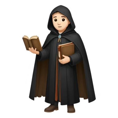 A wandering philosopher in a long black cloak with a book full height sticker