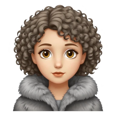 Caucasian girl with short curly hair and hazel eyes in 
gray fur-coat  sticker