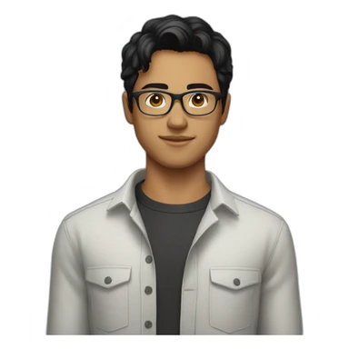 A young man wearing a shirt, black hair and glasses sticker