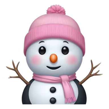 cute white and light pale pink snowman blushing, up close, pink beanie  sticker