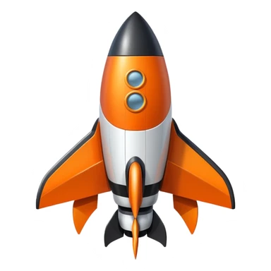 An orange, black and white rocket ship  sticker