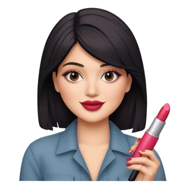 Kylie Jenner smiling, holding a lipstick, trendy hairstyle sticker